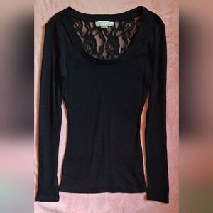 Derek Heart Black Long Sleeve Lace Blouse